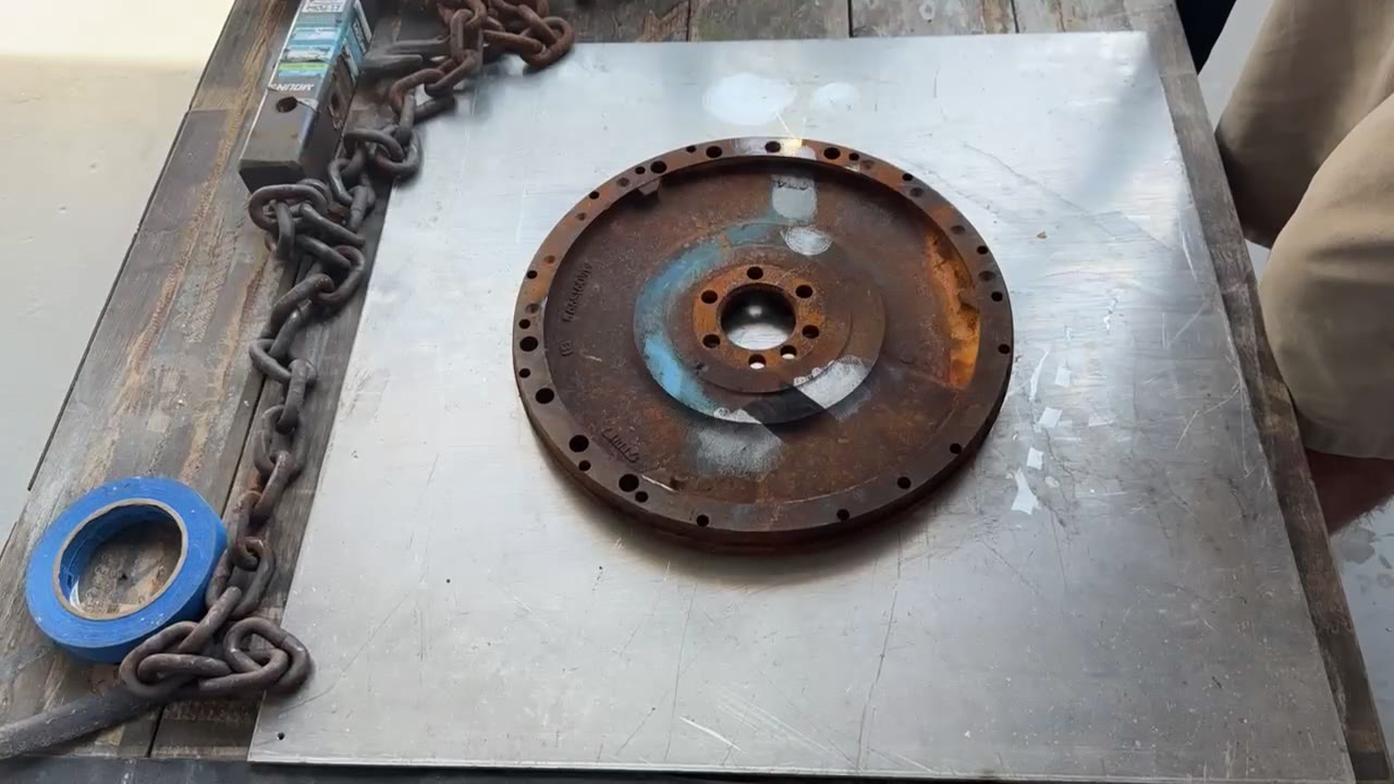 Rusted flywheel before laser cleaning
