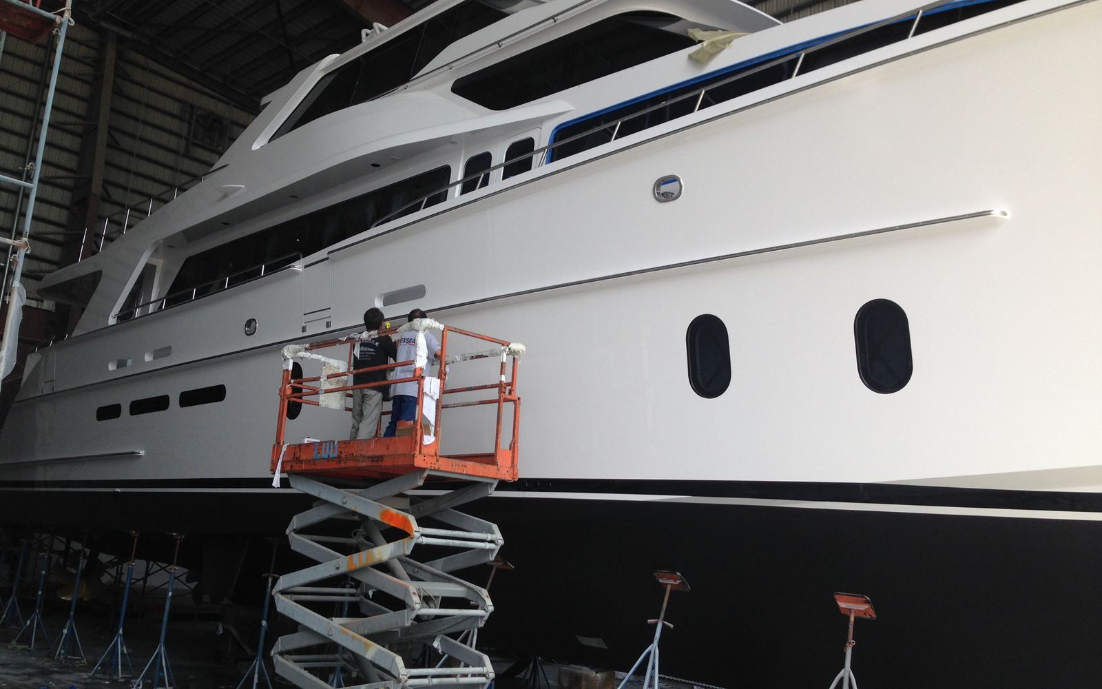 Yacht in paint shed during refit
